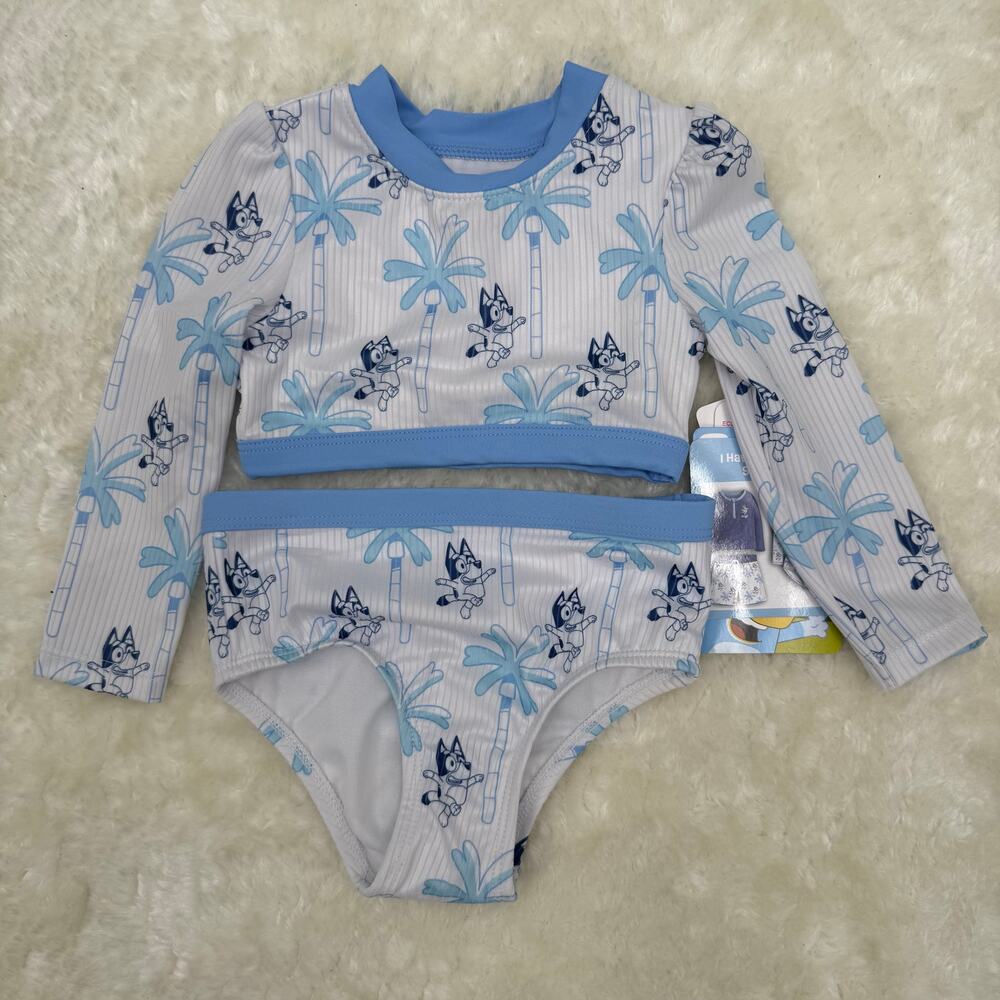 NWT Bluey Girls 2-Piece Toddler Long Sleeve Summer Swimsuit 12M